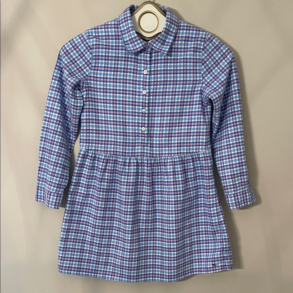 Vineyard Vines Girls Morgan Way Blue Multi Plaid Flannel Shirt Dress Size 10